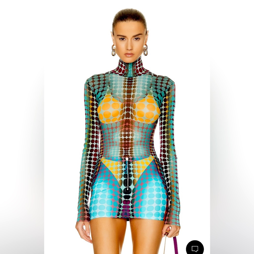 Jean Paul Gualtier blue dots turtleneck and miniskirt